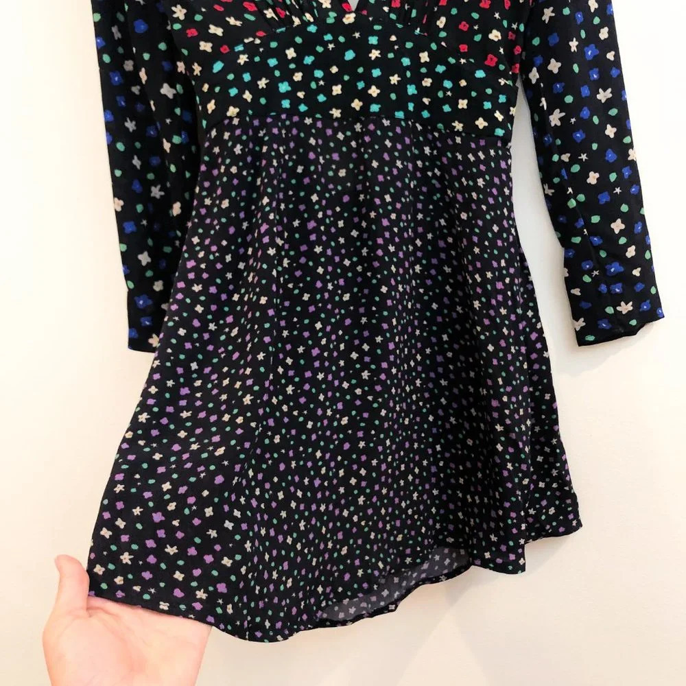 RIXO Cordelia Black Floral Long Sleeve Cut Out Back Designer Mini Dress ALTERED - Picture 3 of 11